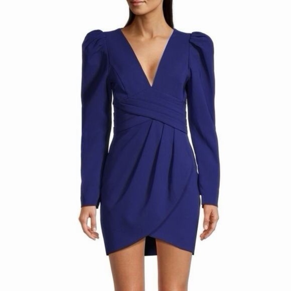 NWT LAVISH ALICE Pleated Blue Puff Long Sleeve Mini Dress Sz 4